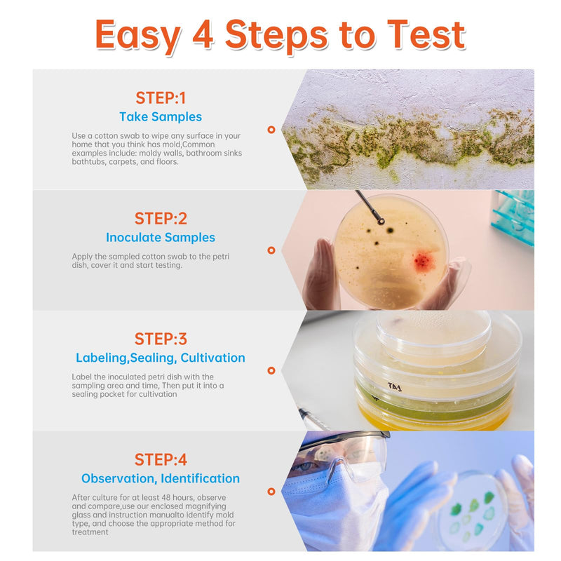 Mold Test Kit for Home Within 5 Individual Tests,Test HVAC,Home Surfaces,Indoor Air Quality Testing Kits,Skin Test,DIY Black Mold Detector Testing kit,Mold Identification Guide-Free Lab Analysis