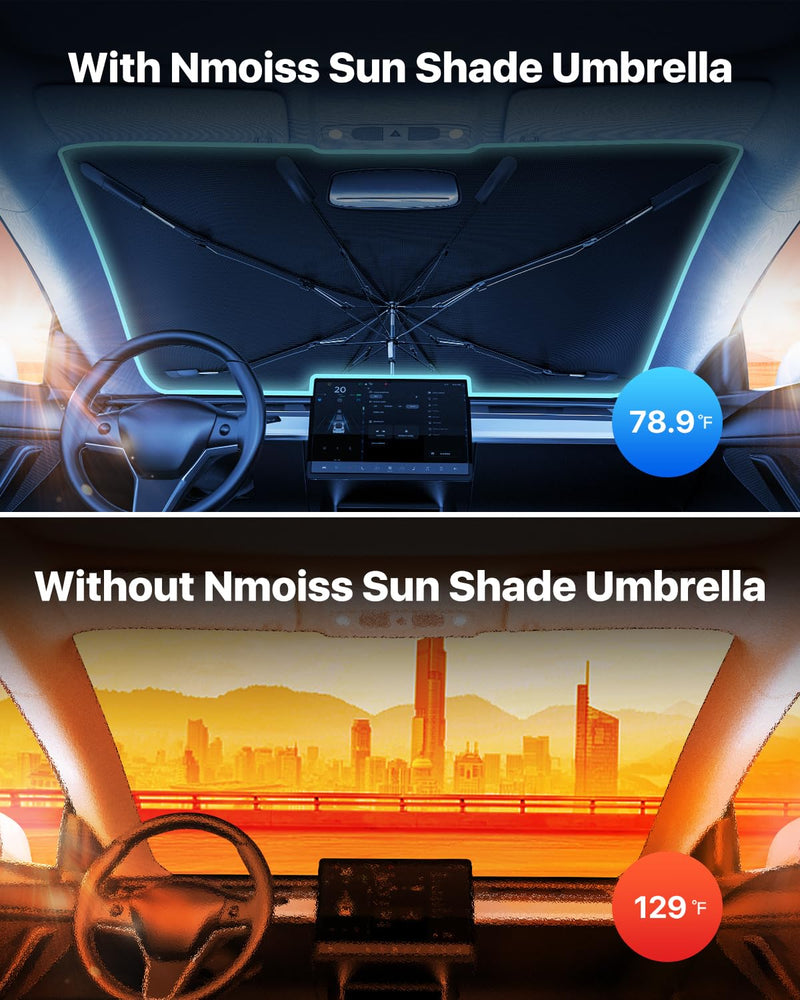 [2024 Upgrade] Nmoiss Windshield Sun Shade Umbrella for Car - [Vinyl Coating] Protect Car from Sun Rays & Heat Damage Keep Cool and Protect Interior, Spring Structure Edge Medium (56" L x 31" W) Medium (56"L x 33"W)