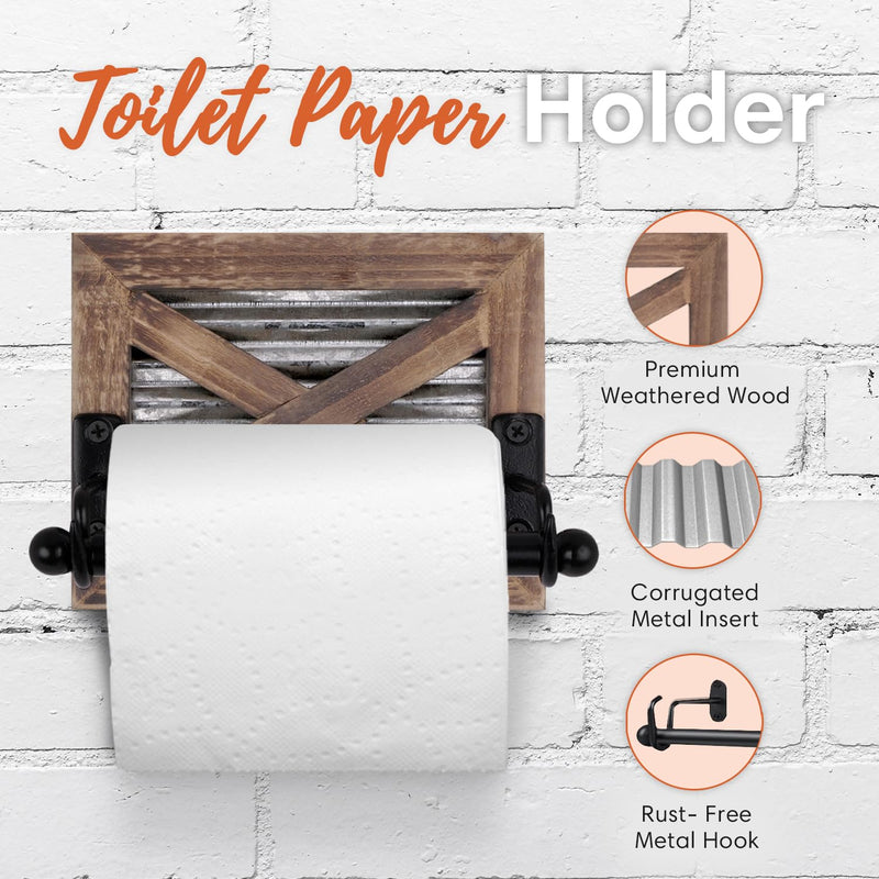Autumn Alley Farmhouse Toilet Paper Holder and Rustic Towel Holder Set, Wall Mount, Rustic Wall Toilet Paper Holder and Bathroom Hand Towel Holder Decor, Wooden Brown
