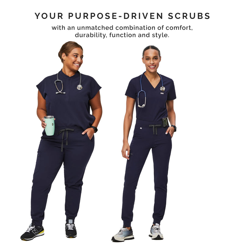 FIGS Zamora Jogger Scrub Pants for Women — Slim Fit, 6 Pockets, Yoga Waistband, Ribbed Ankle Cuffs, Anti-Wrinkle Regular Medium Navy