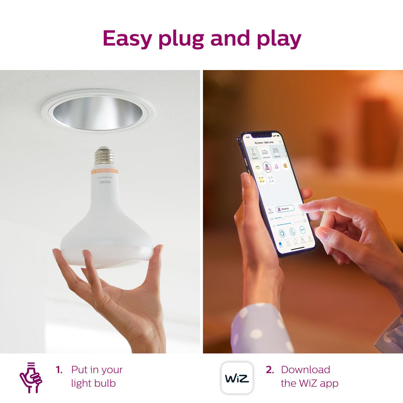 Philips Smart 65W BR30 Color LED Smart Bulb 4-Pack -E26- Indoor - Connects to Your Existing Wi-Fi - Control with Voice or App + Activate with Motion - Matter Compatible