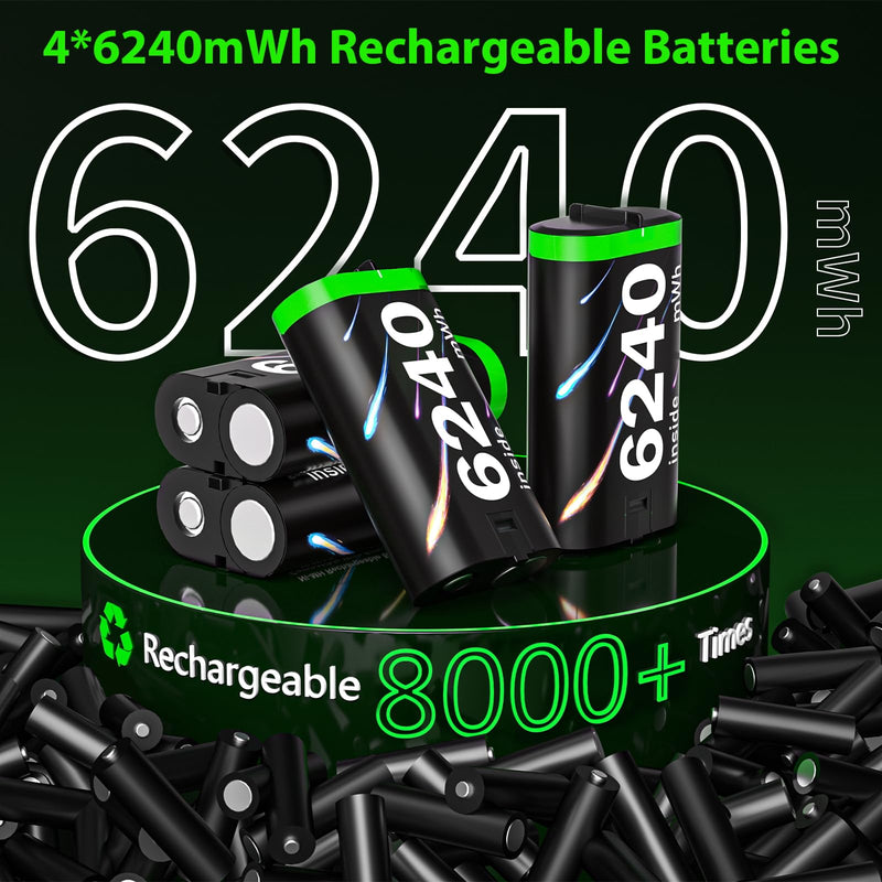 for Xbox Controller Battery Pack for Xbox Series X|S/One/Xbox Elite | 4x6240mWh Batteries for Xbox Controller, Rechargeable Battery pack with Charger, for Xbox Batteery Pack with Fast Charging