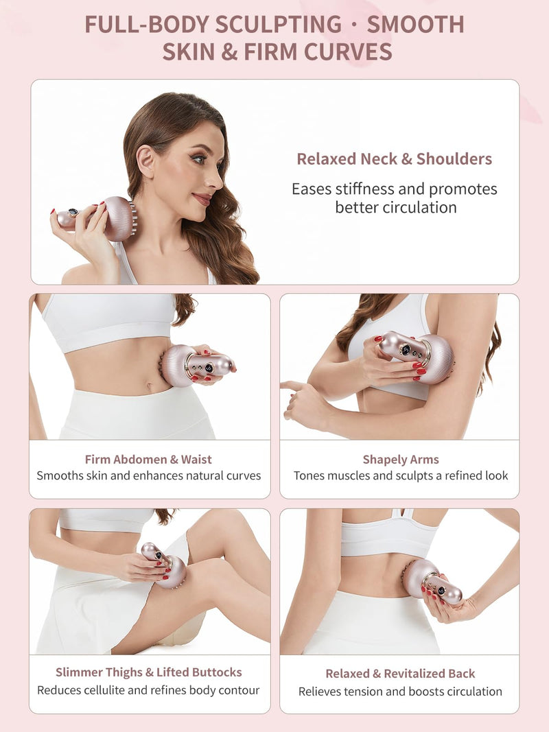 Lymphatic Drainage Massager & Anti Cellulite Massage Tool, Helps Reduce Stretch Marks & Cellulite, for Legs, Arms & Belly, Body Sculpting Machine with Microcurrent, Light, Heat & Vibration (Rose Gold) Rose Gold