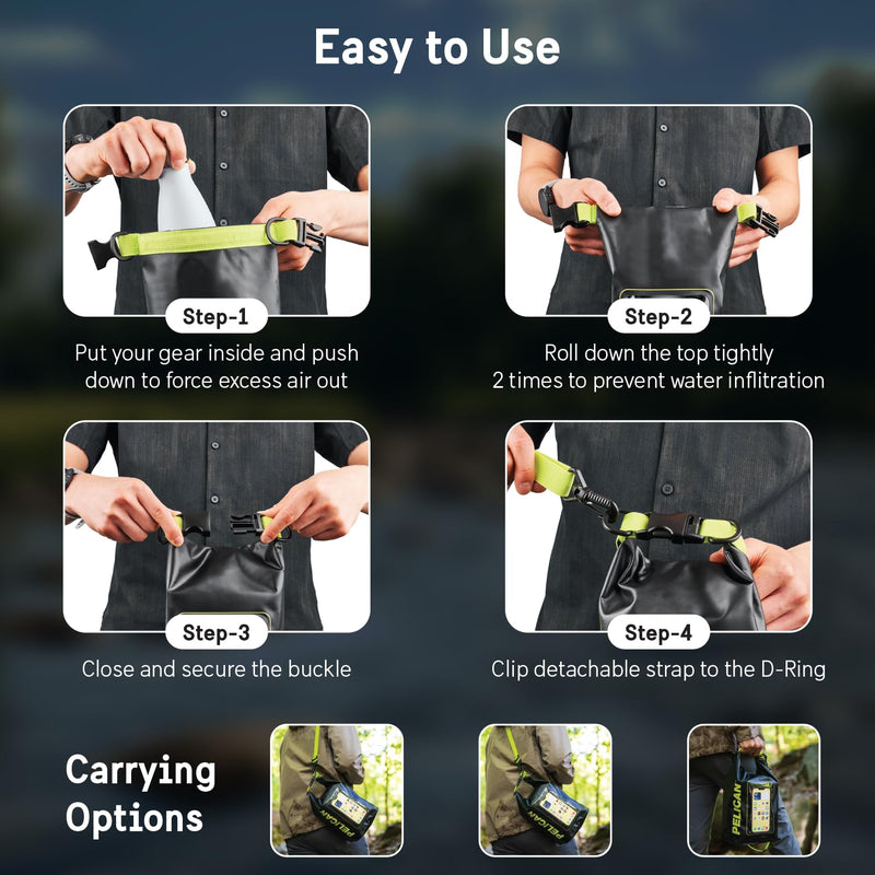 Pelican Marine IP68 Waterproof Dry Bag 5L w/Phone Pouch/Case - Black/Yellow Black/Yellow - 5L