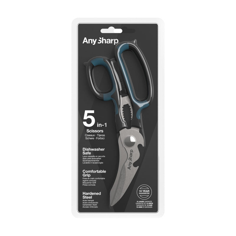 AnySharp 5-in-1 Multi-Function Kitchen Shears - Kitchen Scissors Heavy Duty with Hardened Steel Blades - Cut Chicken Bones and Thick Fabrics - Grip for Both Left and Right Handed - Dishwasher Safe Alloy Steel