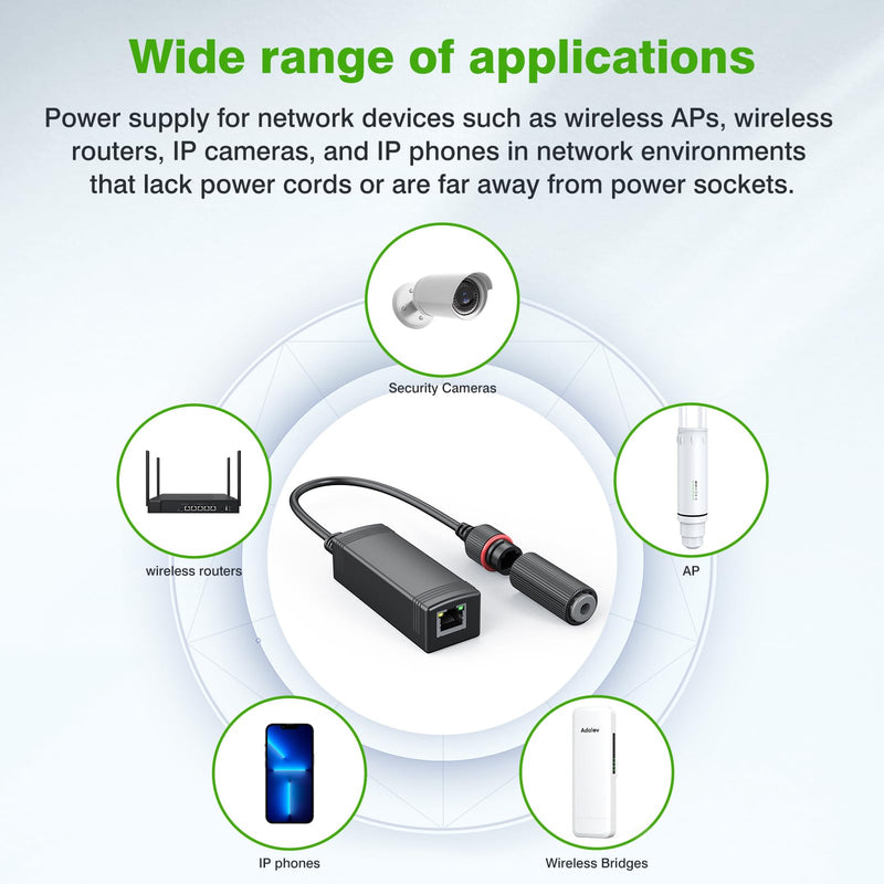Gigabit PoE Splitter 12V Output with IEEE 802.3af/at Standard Compliant 10,100,1000Mbps Power Over Ethernet Splitter Adapter for Security Camera CCTV Surveillance IP, AP, Wireless Bridge (2 Pack)