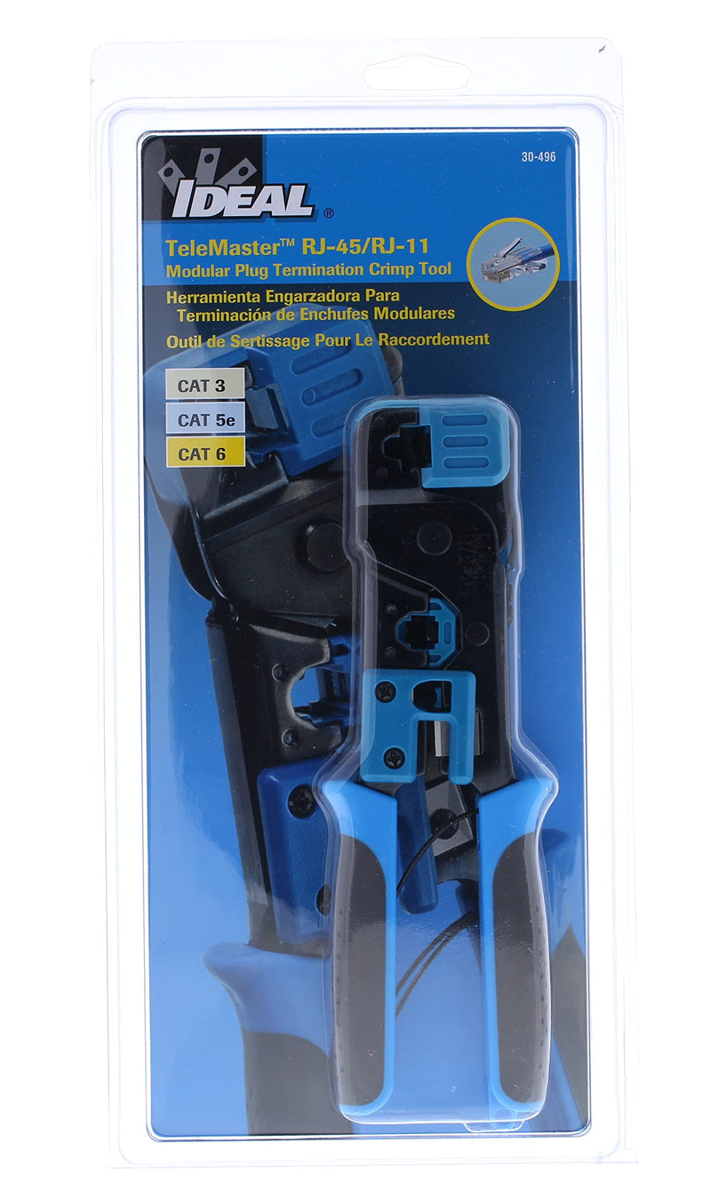 IDEAL Electrical 30-496 Telemaster Modular Plug Crimp Tool, Crimping Tool for CAT5e/6 RJ-45 (8P8C)/RJ-11/12 (6P6C/6P4C) Modular Plugs