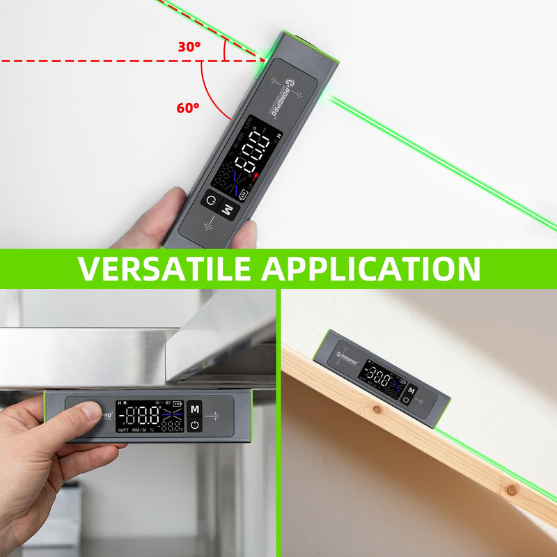 3-in-1 Digital Level LCD Display, Aluminum Angle Finder with Magnetic, Laser Level with 100Ft Laser cross line & Wall Line for Hanging Frames & Picture, USB-C Rechargeable