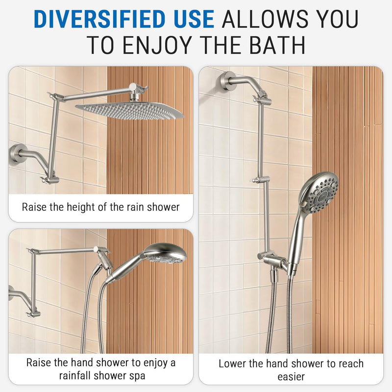G-Promise 18 Inch Shower Extender with 6 Inch Shower Arm and Flange, Solid Brass Height & Angle Adjustable Extension Arm with Lock Joint, Compatible with Rainfall or Fixed Shower Head (Brushed Nickel) Brushed Nickel