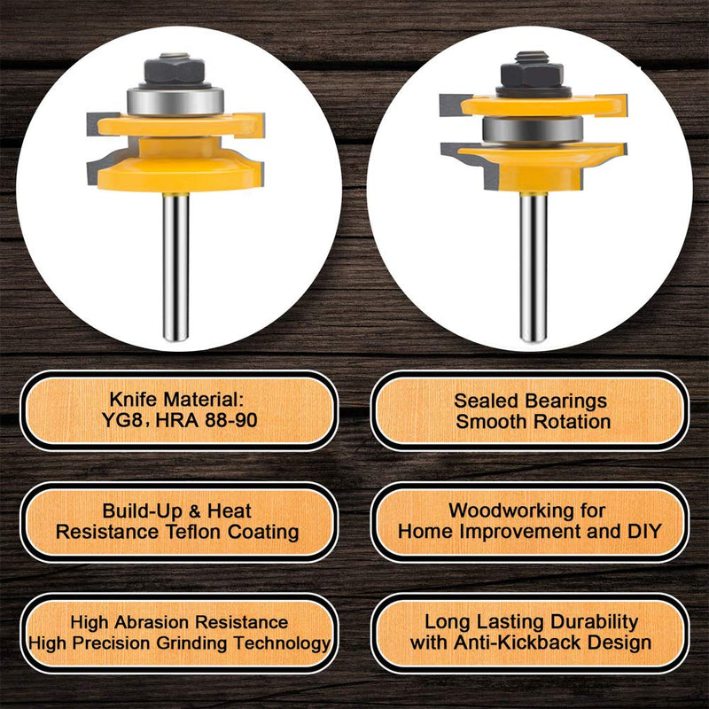 LEATBUY 1/4 Inch Shank Router Bit Set 3 PCS Round Over Raised Panel Cabinet Door Rail and Stile Router Bits Sets, Woodworking Wood Cutter, Woodwork Carbide Groove Tongue Milling Tool(AD-7) AD-7