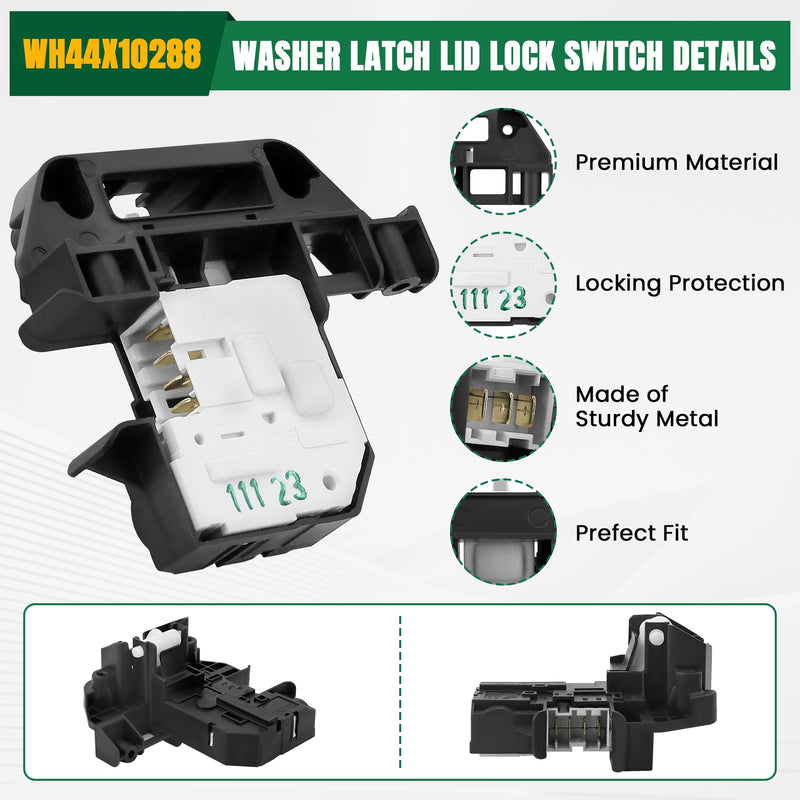 WH44X10288 Washer Door Lid Lock Switch Replacement fit for G-E Ken-more Washing Machine - Latch lid lock WH44X10288 Replaces WH44X10288-50PK, 1974376,AP5270191,PS3496878 by AMI PARTS