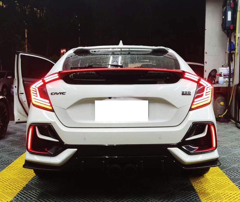 iJDMTOY Red Lens 24-SMD LED Bumper Reflector Lights Compatible With 2017-21 Honda Civic Hatchback, SI or Type-R Sedan, Function as Tail, Brake Lamps