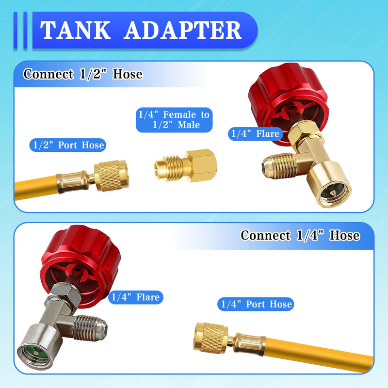 Boltigen R134A Adapters Kit, R134A Quick Couplers with Self Sealing & Puncture Can Taps, 134A Refrigerant Manifold Adapter & Can Tap, AC Freon Can Tap Adapter Set, for R134a System Refrigerant Refill Red