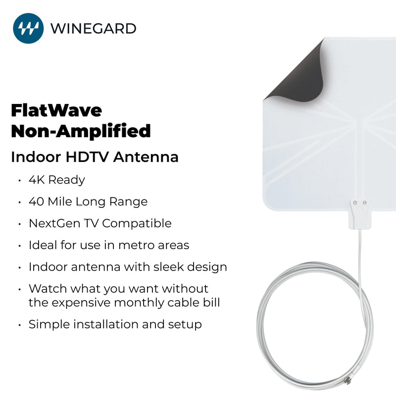Winegard Indoor TV Antenna FL-5000 – HD Digital Antenna for Smart TV, 35-Mile Range, No Assembly, Dual-Color Ultra-Thin Design, 15' Coaxial Cable, Made in USA 35 Mile Long Range