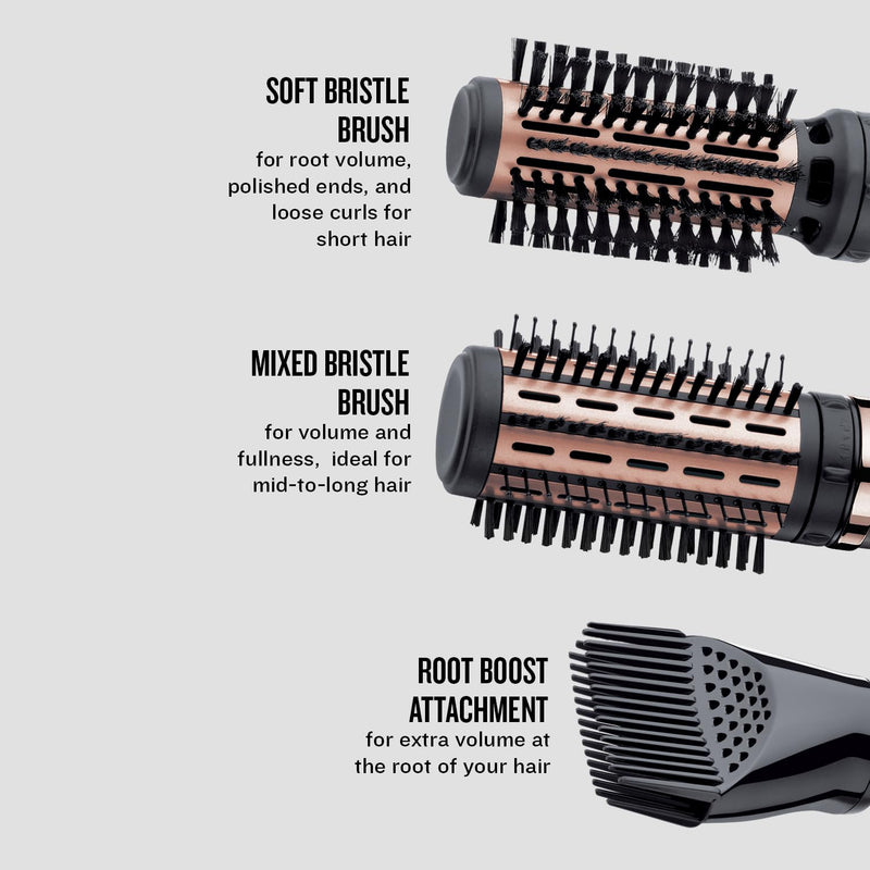 Remington Rotating Airstyler, 3 Attachments, Ceramic Coating with Almond | Three Attachments: Mixed Bristle Brush, Root Boost, Hair Clips, Ceramic Coating with Almond Oil, 1000W Fast Drying