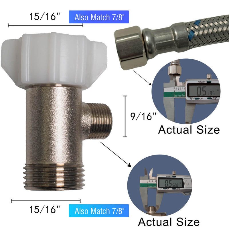 Bidet T Adapter - T Valve Adapter or Tee Connector, Made of Brass (7/8" x 7/8" x 3/8") Thread Code 15/16"-14UNS, Thread Branch 9/16"