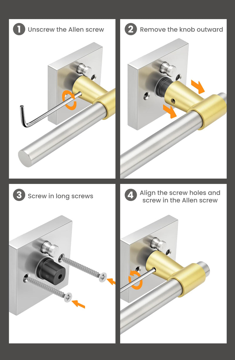 Goldenwarm 1 Pack Silver and Gold Interior Door Handles, Heavy Duty Privacy Door Handles Levers, Brushed Nickel Door Handles Interior for Bedroom and Bathroom(Square, Zinc Alloy) Brushed Nickel and Gold