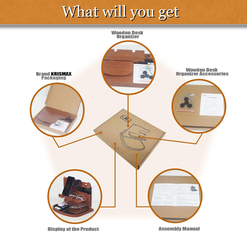 Krismax Wood Phone Docking Station for Men, Husband, Dad.-Nightstand & Desk Organizer-Anniversary Idea from Wife-Wallet, Key Holder,Watch & Essentials
