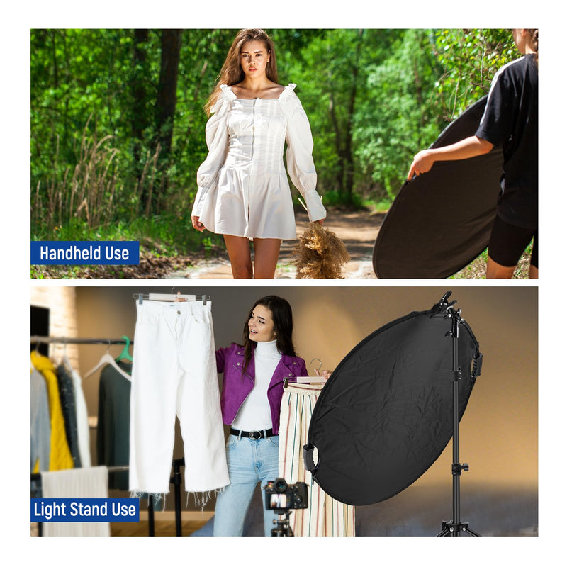NEEWER 32"/80cm Light Reflector with Clamp & Hand Grips, 5 in 1 Collapsible Multi Disc Photography Reflector Translucent/Silver/Gold/White/Black with 3/8" Thread for Studio Outdoor Lighting, RF-80II 80cm w/Clamp