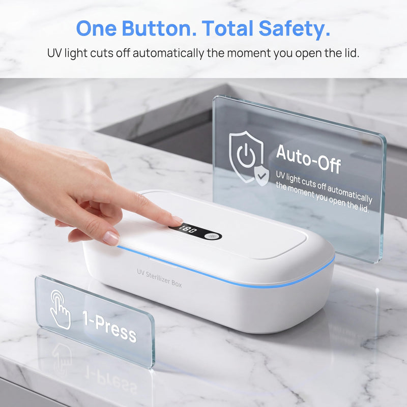 L11 UV Phone Sanitizer Box with LCD Display, Portable UVC Cleaner | Fits phones, glasses, jewelry, keys, earbuds & toothbrushes, large capacity, one-touch operation, portable design