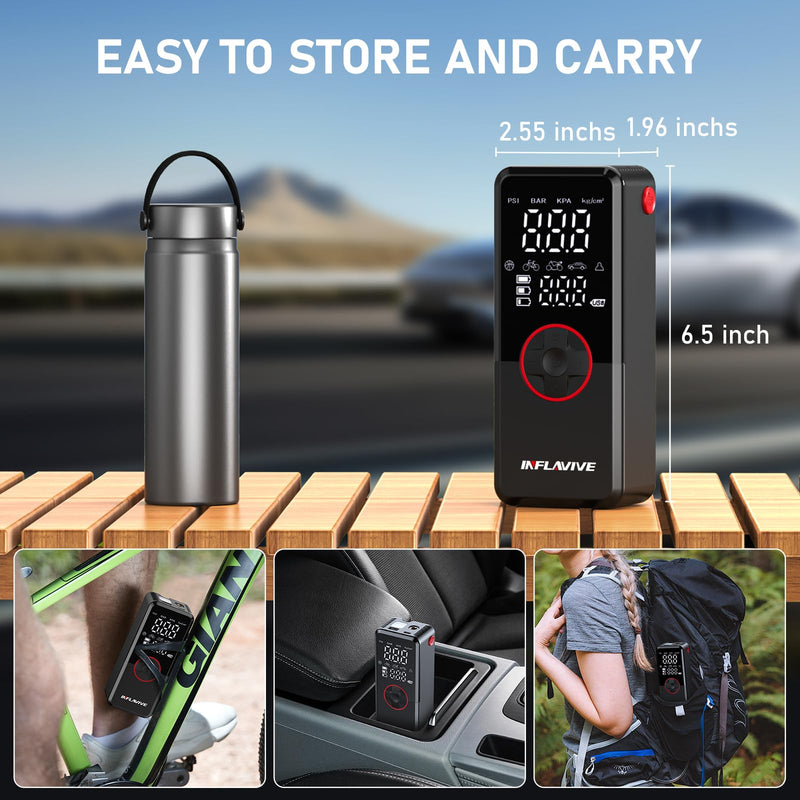 Tire Inflator Portable Air Compressor,150PSI Faster Inflation Cordless Tire Air Pump with Digital Gauge,Auto Shut-Off,LED Light,Electric Air Pump for Car Tires,SUV, Motorcycle, Bike, Balls Red