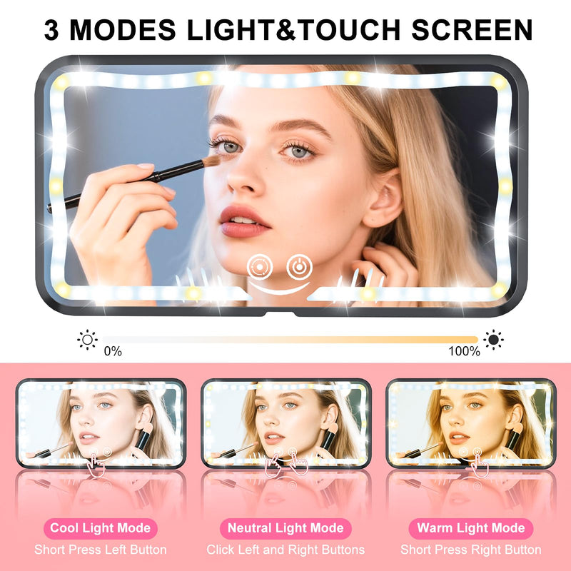 Car Sun Visor Vanity Mirror, Rechargeable Car Mirror with 78 LEDs, Dimmable Touch Control, 3 Light Modes, Universal Fit for Cars & Trucks–Ideal Accessories for Women & Girls (Black) Black