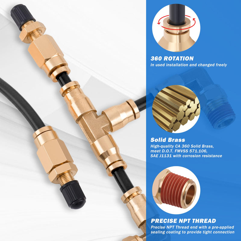 1/4" Air Line Service Kit for Air Bags Suspension Kit with Brass DOT Air Brake Fittings,1/4 DOT Air Fittings, 30 FT (9.1M) DOT Air Line PA Hose for Air Shock Line Kit Replacement Components 30 FT-Black