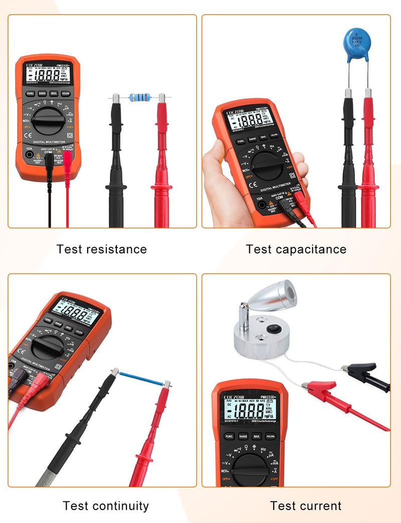 Digital Multimeter,Multimeter Tester, High Sensitivity Voltmeter Ammeter Ohmmeter NCV Circuit Checker Measures AC/DC Voltage,AC/DC Current, Resistance, Diodes, Continuity, Transistor (Black) Black