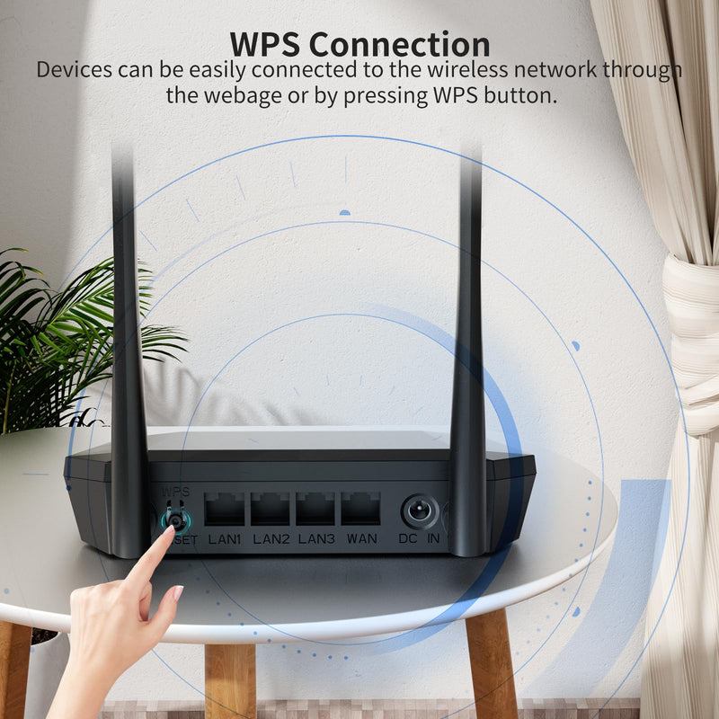 Dbit N300 Easy Setup Wireless Wi-Fi Router Smart Home Internet Router - 2 x High Power Antennas, 4 x Fast Ethernet Ports, Supports Wireless Repeater, WISP Mode (T1 Pro) 2.4GHz, N300