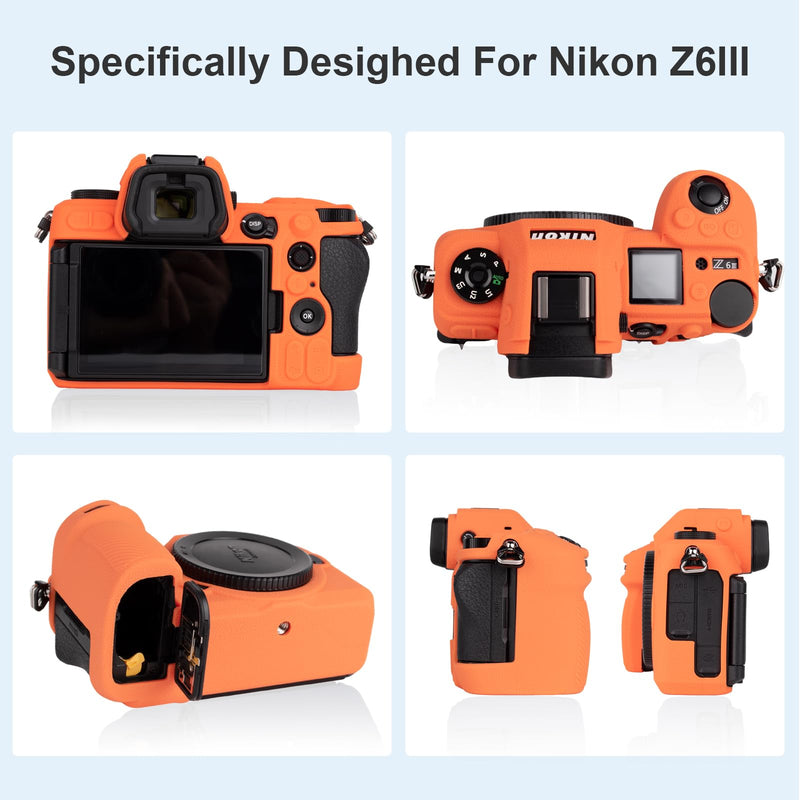 for Nikon Z6III Accessories Set, Camera Case, Screen Protector*2, Hot Shoe Cover*1, Silicone Camera Cover, Tempered Glass 9H, Orange