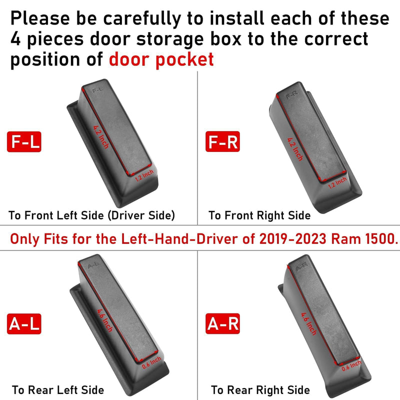 TTCR-II for Ram 1500 Door Side Organizer Tray 2019 2020 2021 2022 2023 2024 2025 2026, for Ram 1500 Door Pocket Insert 4 Pcs (Does not fit 2500 3500 4 Pcs For Ram 1500 5th