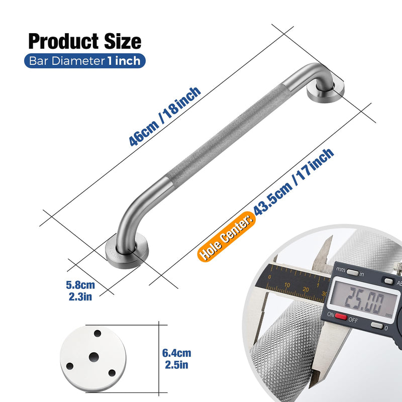 Grab Bars for Shower 2 Pack 18-Inch, Stainless Steel Anti-Slip Safety Shower Handle for Elderly Bathroom Wall Support Handicap Handicap Grab Bars for Seniors, Brushed Nickel 18 Inches