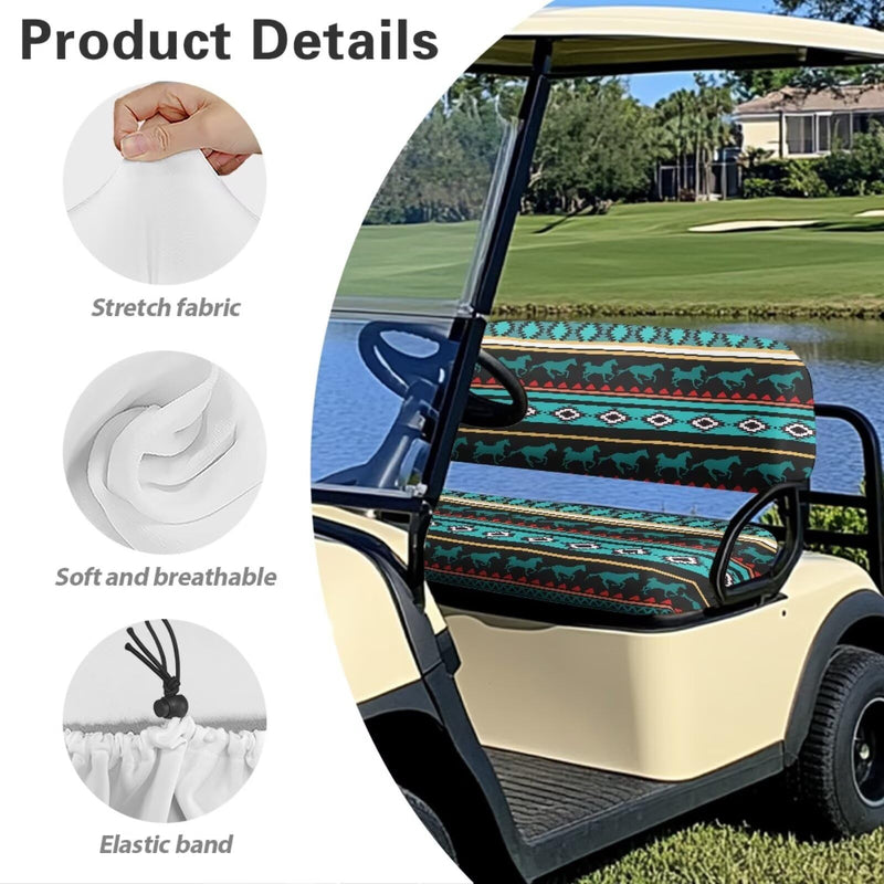 Golf Cart Seat Covers Anti-Fading Bench Seat Covers Kit Printed for Yamaha Club Car and Most Original Front Seat Green Aztec Horse