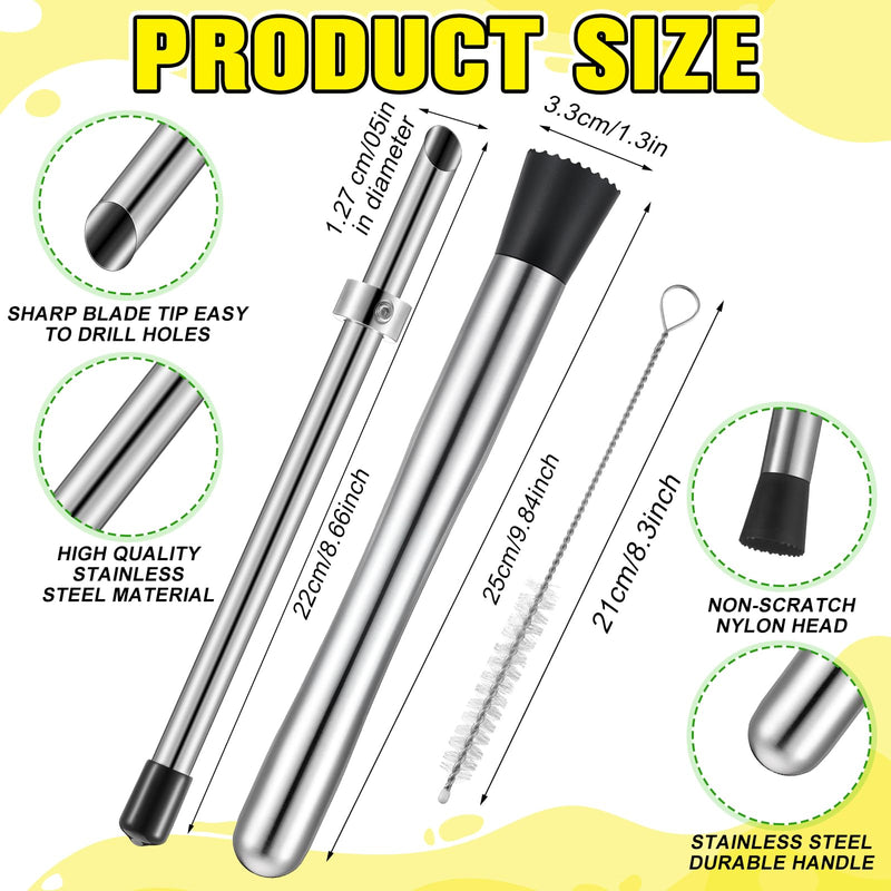 Chunful Lemonade Stand Supplies Include Stainless Steel 3-5 Gallon Water Jug Stand, Dispenser Valves, Straw Brush, Straw Puncher for Plastic Lids Lemonade Cups with 9.8 Inch Stainless Steel Muddler