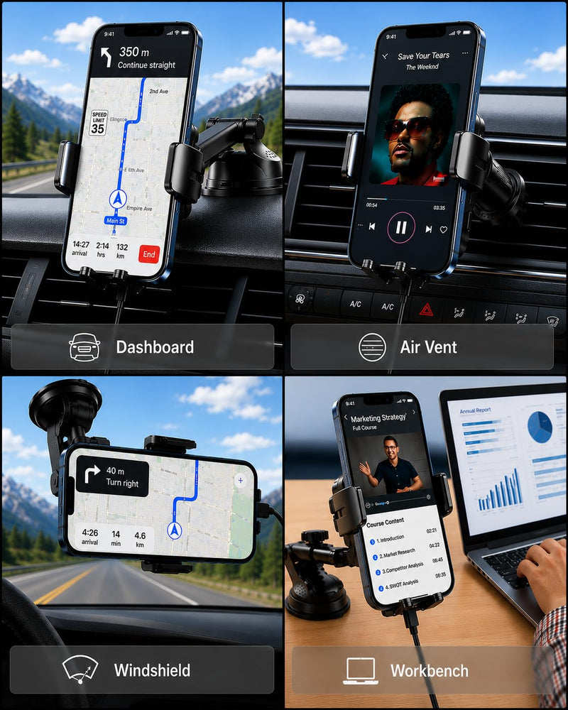 2026 Upgraded Wireless Car Charger Mount, 【Strongest Suction & Military-Grade Certs】 15W Fast Charging Auto-Clamping Phone Holder for Dash Windshield Air Vent, Fit for iPhone & Android, Jet Black