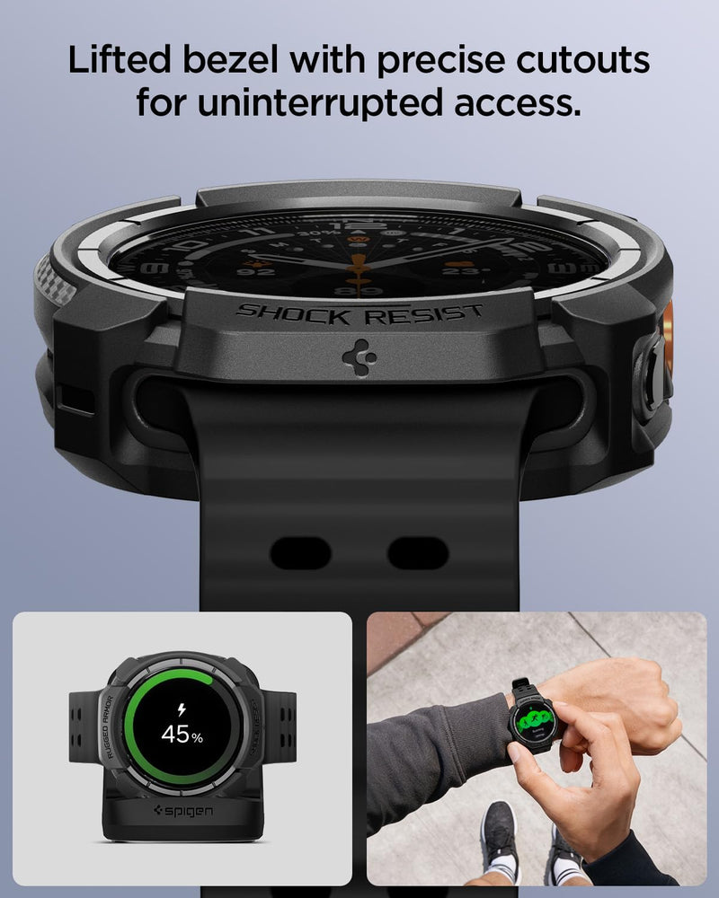 Spigen Rugged Armor for Samsung Galaxy Watch Ultra 2 Case (2026) | Durable Protective Flexible Scratch Resistant Shock Proof TPU Cover - Matte Black