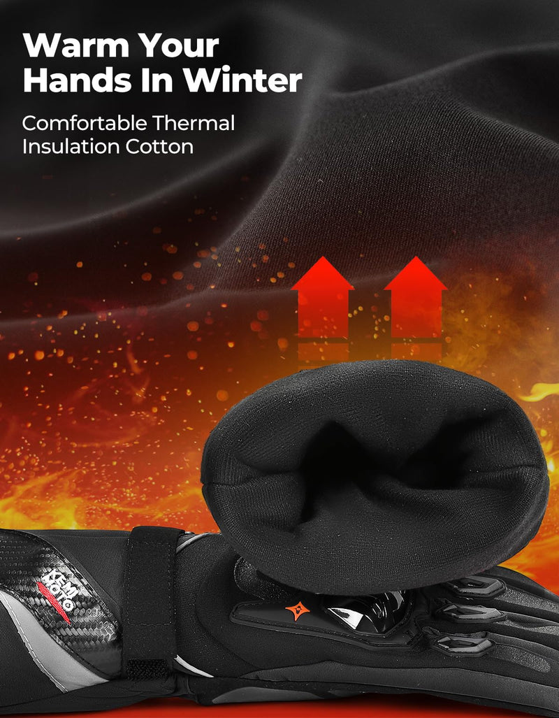 KEMIMOTO Winter Motorcycle Gloves, Rainproof Riding Gloves with Touchscreen, Motorcycle Winter Gloves for Men, Warm Motorcycle Gloves for Riding, ATV, UTV, Snowmobile Black Large