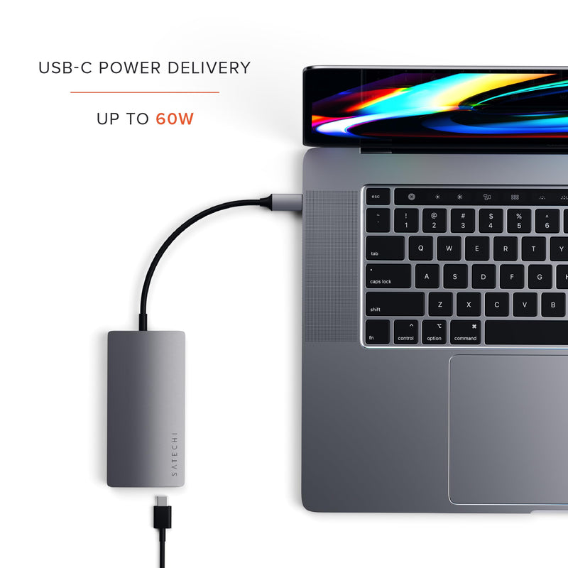 Satechi 8 in 1 USB C Hub Multiport Adapter V2, 4K HDMI, 115W USB C PD Charging, 3 USB-A, Ethernet, Micro/SD Card Readers, for Laptop, MacBook Air/Pro M4, iPad, Windows - Space Gray