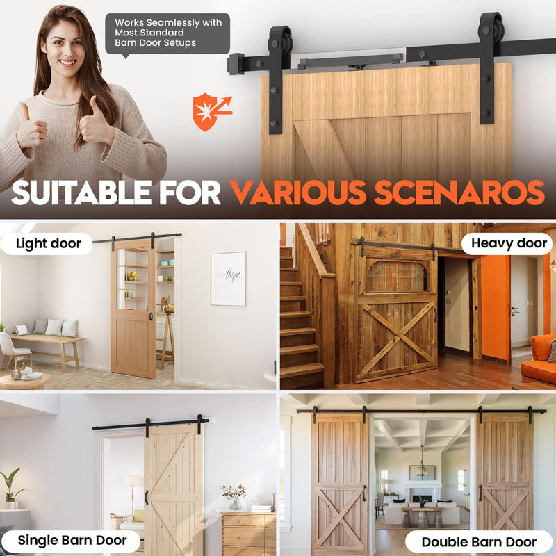 Barn Door Soft Close Hardware Kit 4 Pack,Barn Door Stopper Black | Heavy Duty|Universal Fit | 88-132 lbs|No Hole Install | Adjustable Damper | Sliding Door | Top Track | Upgrade