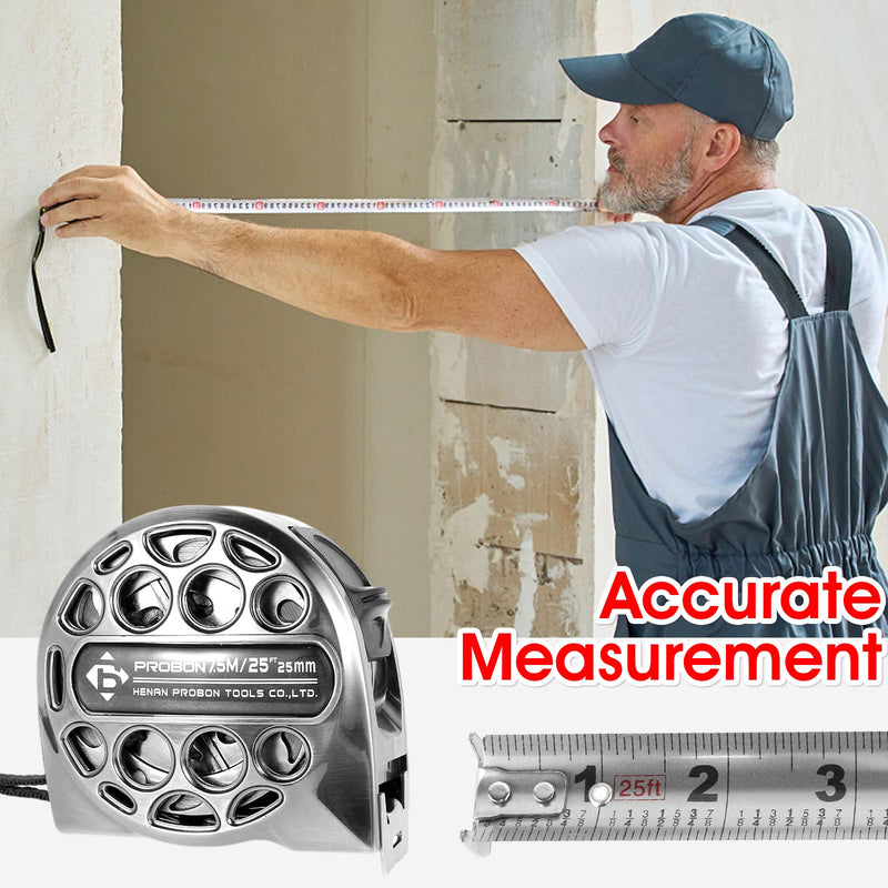 7.5M/25FT Stainless Steel Retractable Tape Measure with Double-Sided Scale, Manual Lock Measure Tape, Waterproof Anti-Fall Measure Ruler, Retractable Measure Ruler for Household Agricultural (1PCS) 1PCS