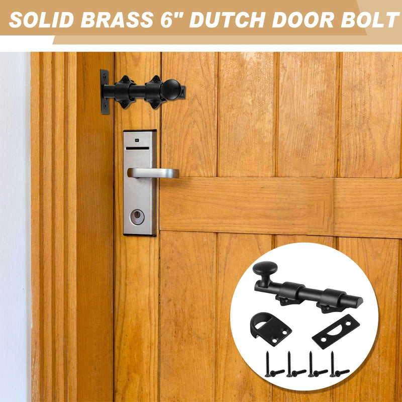 Tandefio 2 Pcs Dutch Door Bolt 6 Inch Heavy Duty Solid Brass Slide Bolt Latch Door Hardware Locks, Attic Latch for Dutch Sliding Barn(Black) Black