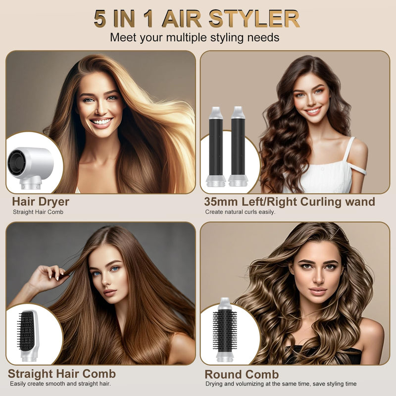  [AUSTRALIA] - Magic Air Styler 5 in 1 Hair Styler, Hot Air Styler Set with Curl, Straighten, Volumise, Smooth and Hairdryer Brushes for Styling, Blow Dryer Brush, Hair Styler for All Hair Type/Length