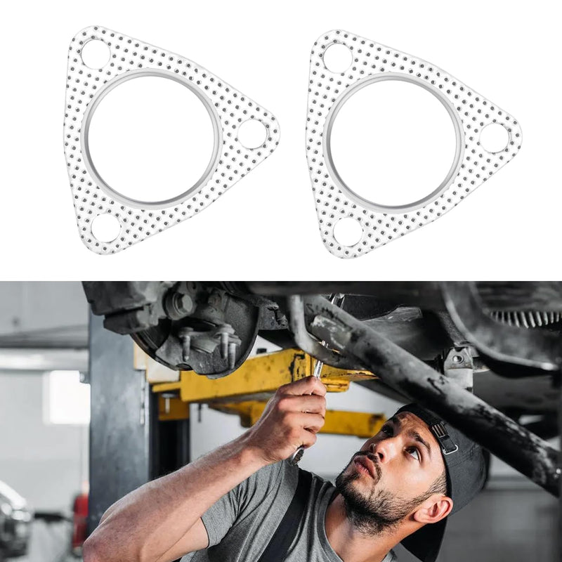 2PCS 2" Exhaust Gasket Set,3-Bolt Exhaust Flange Gasket with High Sealing,Multifunctional Car Accessories Header/Muffler/Catalytic Converter Gaskets for Most Cars,Trucks,SUVs (2") Triple-hole 2"