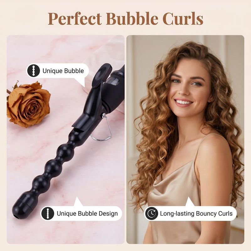 Bubble Curling Iron 1 inch Hair Curler Wand Tourmaline Ceramic Curling Tongs Beach Wave Curler Iron LCD Temp Adjustable Hair Crimper Styling Tool