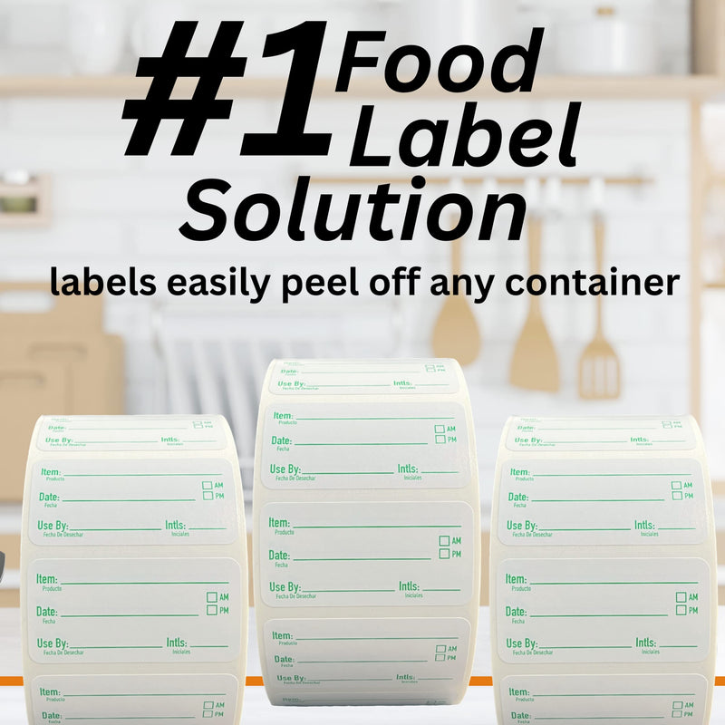 2x1 Removable Freezer Food Labels Stickers for Containers, 1000 Waterproof Label Stickers for Jars, Removable Labels for Storage Bins, with Easy Peel-Off (1000, Green)