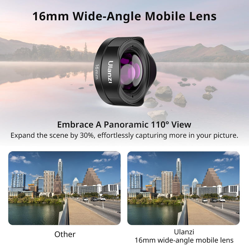 ULANZI CL-005 110° Wide Angle Phone Lens, HD 16mm Phone Camera Lens for 17mm Thread, Compatible with iPhone Samsung Smartphone Cage Case with 17mm Adapter