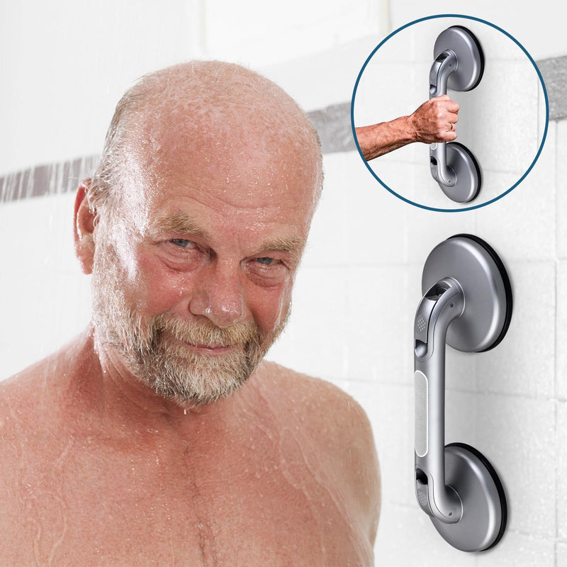Shower Handle Shower Grab Bars for Bathtubs and Showers,Strong Hold Suction Cup Grip Grab,Bath Handle Heavy Duty Grab Bars for Handicap Elderly Seniors Bathroom（Silver Grey） Silver