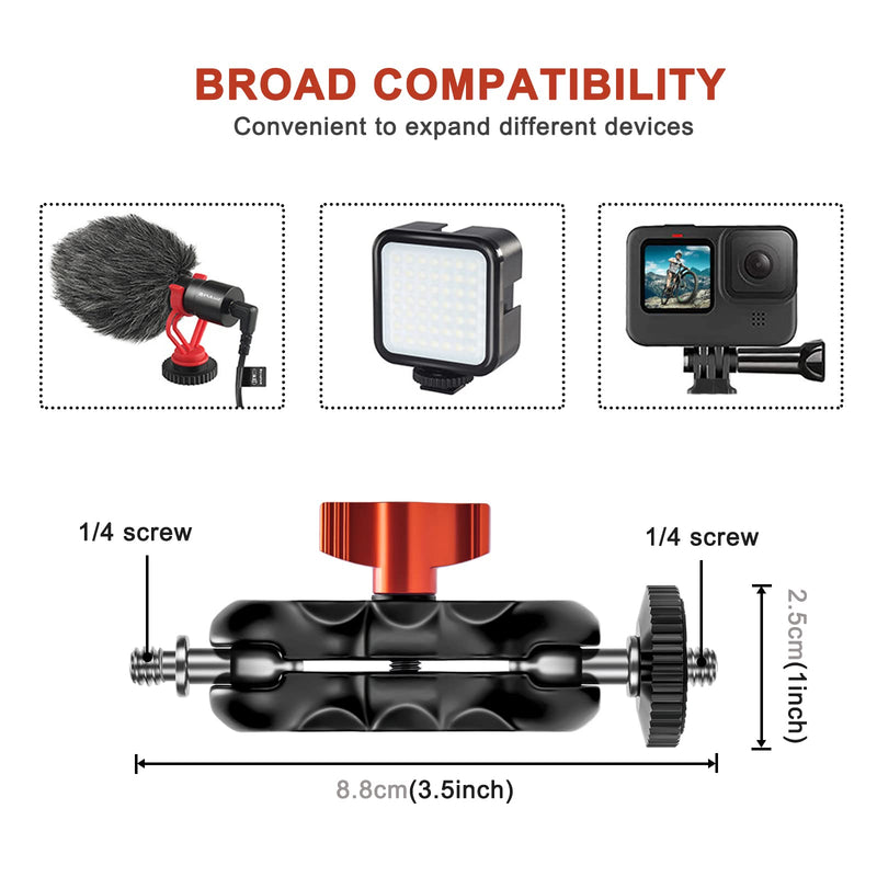 Super Clamp Camera Mount with Double Ball Head Adapter - Compatible with Canon Nikon DSLR, Gopro, LED Lights, Ronin-M/MX, Freefly MOVI - 360° Rotation - 1/4"-20 & 3/8"-16 Threaded Holes