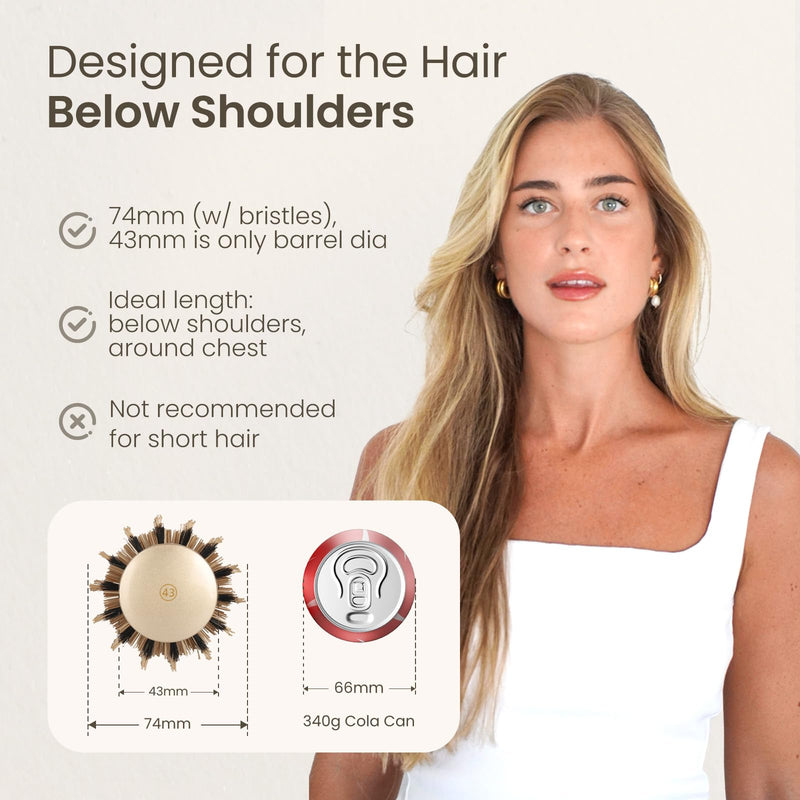 AIMIKE Round Hair Brush, Nano Thermal Ceramic & Ionic Tech Round Brush, RoundBrushes for Blow Drying with Boar Bristles, Barrel Brush for Styling, Curling,Add Volume & Shine (74mm,Barrel 43mm) 43mm-74mm including bristle