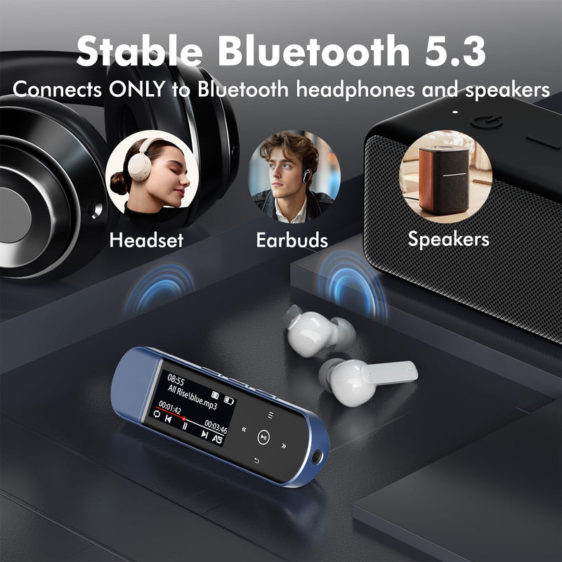 RUIZU 32GB USB MP3 Player with Bluetooth 5.3 & Clip for Sports Running | Portable Music Player, USB MP3 Player Stick with FM Radio, Voice Recorder, Digital Audio Shuffle Repeat, Phone File Transfer